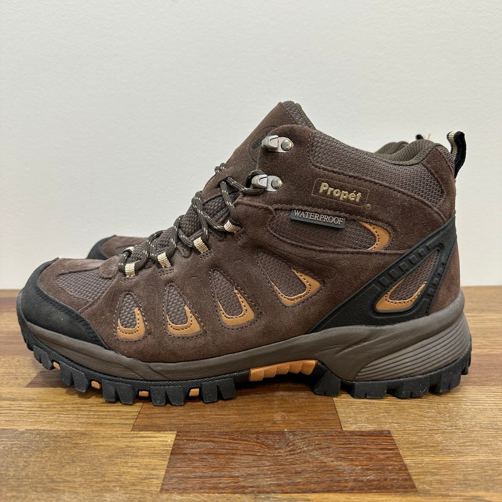 Propet Mens Boots 12 Brown Leather Waterproof Work Wear Outdoor Hiking Lace‎ Up